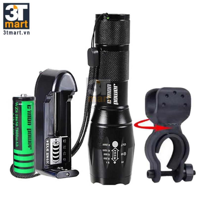 Bảng giá Bộ 1 đèn pin siêu sáng C'MON GUARD XML-T6 LED 10W 1800lm chiếu xa 500m + 1 pin sạc lithium 7800mAh + 1 cục sạc (đen)