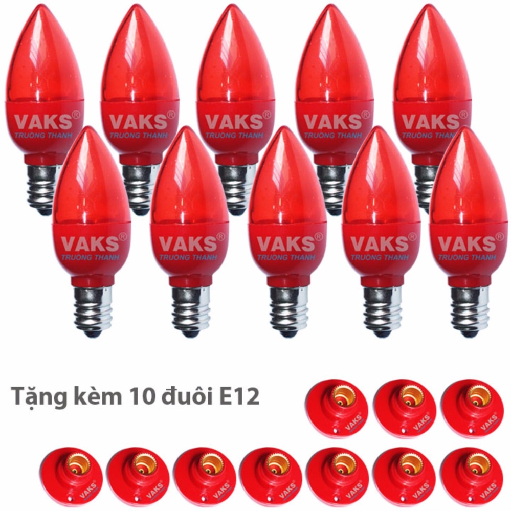 [HCM]Bộ 10 bóng led trái ớt 1W ánh sáng đỏ + tặng kèm 10 đuôi E12 cố định