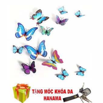 Bộ 12 con bướm 3D nam châm trang trí ( tặng móc khóa )  