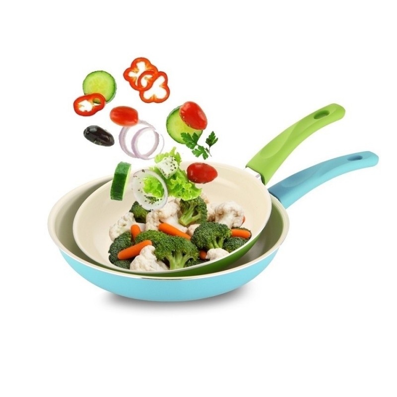 Nơi bán Bộ 2 chảo ceramic chống dính Comet CH11-20&26 20cm và 26cm (Xanh lá xanh dương)