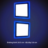 Bộ 2 đèn led nổi ốp trần 24w vuông 2 màu 3 chế độ sáng trăng viền xanh