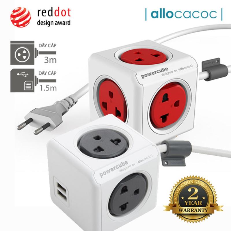 Bảng giá Bộ 2 Ổ Cắm Điện Allocacoc PowerCube Extended + Extended USB 2 Sạc USB & 9 Ổ Cắm Dây Cáp 3m + 1.5m - Hàng Nhập Khẩu