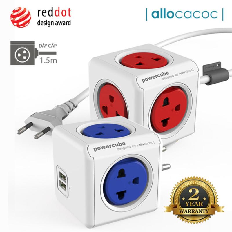 Bảng giá Bộ 2 Ổ Cắm Điện Allocacoc PowerCube Extended + Original USB 2 Sạc USB & 9 Ổ Cắm Dây Cáp 1.5m - Hàng Nhập Khẩu