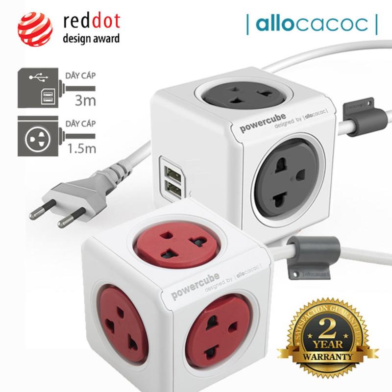 Bảng giá Bộ 2 Ổ Cắm Điện Allocacoc PowerCube Extended USB + Extended 2 Sạc USB & 9 Ổ Cắm Dây Cáp 3m + 1.5m - Hàng Nhập Khẩu