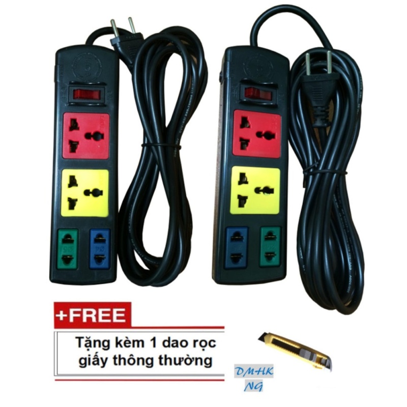 Bảng giá Bộ 2 ổ cắm điện Lioa 4 ổ cắm kết hợp dây 3 và 5 mét 2D2S tặng kèm dao rọc giấy