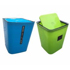 Bộ 2 Thùng rác gia đình nhựa bóng cao cấp nắp bập bênh bằng Xanh Lá Xanh Dương RCB271