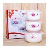 Bộ 3 bát sứ có nắp hút chân không, bộ 3 bát sứ hoa có nắp