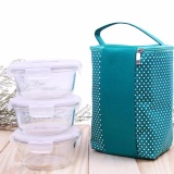 [HCM]Bộ 3 hộp thủy tinh Lock&Lock 380ml hình tròn và túi giữ nhiệt
