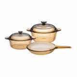 Bộ nồi thủy tinh 2 nồi, 2 nắp & 1 chảo tay cầm visions vs-351