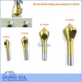 Bộ 4 mũi doa miệng lỗ khoan kim loại dạng đầu nón lỗ phay xiên 2-20mm phủ titanium