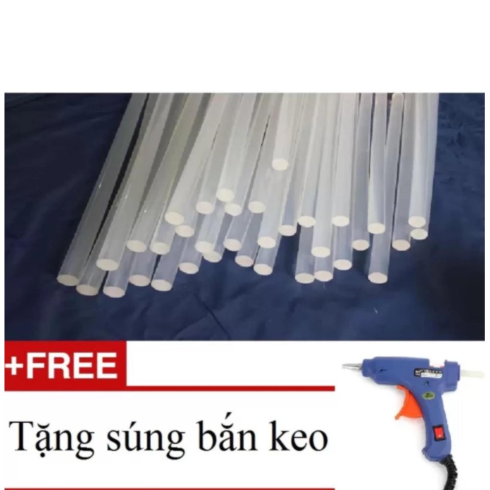 Bộ 40 keo cây silicon keo nến nhỏ dài 25cm + tặng sung bắn keo silicon 20w