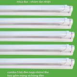 Combo 5 bộ bóng đèn led tuýp t8-24w 1.2m chóa nhôm gồm máng