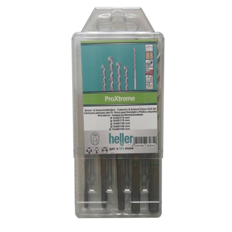 Bộ 5 mũi khoan Heller ProXtreme 4/5/6/8/10 (Chuyên khoan đá, bê tông, sx tại Đức)