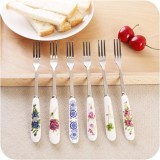 Bộ 6 Dĩa Xiên inox chuôi sứ cao cấp