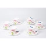 Bộ 6 tách 6 đĩa thủy tinh ngọc gemya 40580