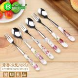 Bộ 6 thìa + 6 dĩa inox chuôi sứ cao cấp