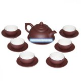 Bộ ấm chén Bát Tràng tử sa dáng chóp - men nâu - lòng trắng