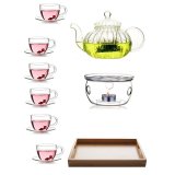Bộ ấm chén pha trà thủy tinh kèm khay Zeno SKT01