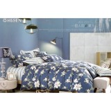 Bộ chăn ga gối 100% cotton kẻ hoa xanh