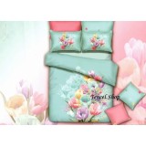 Bộ chăn ga gối cotton nhung cao cấp hoa xanh