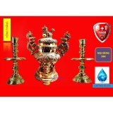 Bộ đỉnh - lư hương tam sự 3 món tròn 3vt-gồm lư hương cao 48cm nặng 10kg, đôi chân nến cao 43cm nặng 5kg - đồ thờ đồng liên doanh đài loan