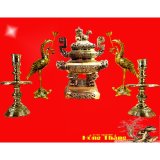 Bộ Đỉnh - Lư Hương Vuông Vĩnh Tiến 2VT-Ngũ Sự 5 món bằng đồng thau gồm Lư huơng cao 42cm nặng 6.8kg và đôi chân nến cùng đôi hạc - Đồ thờ phụng cao cấp liên doanh Đài Loan