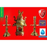 Bộ lư hương tam sự 3 món đào đa pha 4dp đồng phú cường phát -lư hương cao 61cm nặng 17kg và 2 cây nến cao 51cm nặng 7kg - đồ thờ phụng cao cấp bằng đồng thau việt nam
