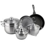 Bộ nồi inox và chảo chống dính inox 430 bếp từ 3 đáy FiveStar Standard 6 món nắp kính.Tặng 1 vá canh inox