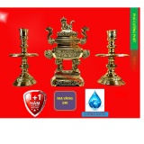 Bộ Tam Sự 3 món Vĩnh Tiến Vuông 1VT đồng Phú Cường Phát -Lư hương cao 36cm nặng 4.5kg và 2 chân nến cao 26cm nặng 2.6kg - Đồ thờ phụng cao cấp bằng đồng liên doanh Đài Loan
