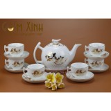 Bộ ấm chén Bát Tràng bưởi cành hoa sen vàng kim