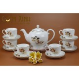 Bộ ấm chén Bát Tràng Camellia hoa sen vàng kim