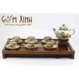 Bộ ấm chén Bát Tràng dáng Chóp men da lươn vẽ hoa sen