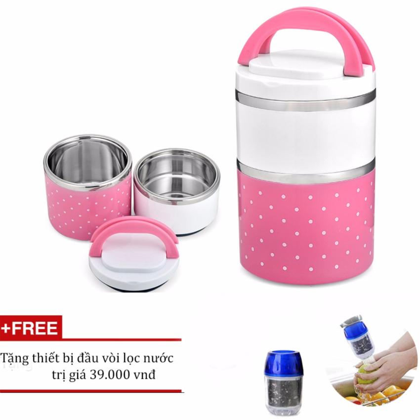 Hình ảnh Cạp lồng siêu giữ nhiệt 2 tầng tiện dụng (Xanh cốm) + Tặng thiết bị đầu vòi lọc nước sạch VegaVN