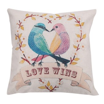 Cartoon Bird Pattern Cotton Pillow Cover  