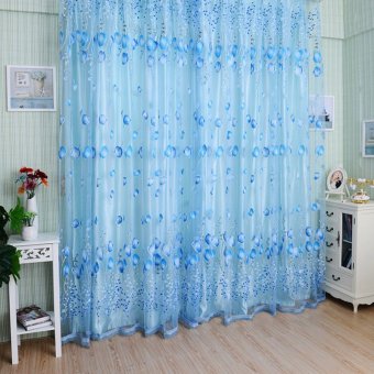 Chic Room Tulip Flower Sheer Curtain Blue (Intl)  