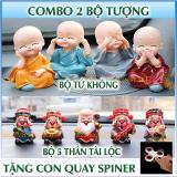 Combo 2 tượng trang trí+ Chú tiểu tú không + 5 Thần tài phát lộc + Tặng free con quay cao cấp Spiner