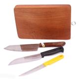 Combo Thớt Gỗ Tự Nhiên + 3 Dao Thái Thịt,Gọt Hoa Quả Inox Sắc Bén