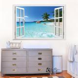 Decal Dán Tường 3D Cửa Sổ Bãi Biển phù hợp nhiều không gian không bị phai màu dễ dàng lau chùi bám dính tốt