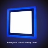 Đèn led ốp trần 24w vuông 2 màu 3 chế độ trắng xanh.