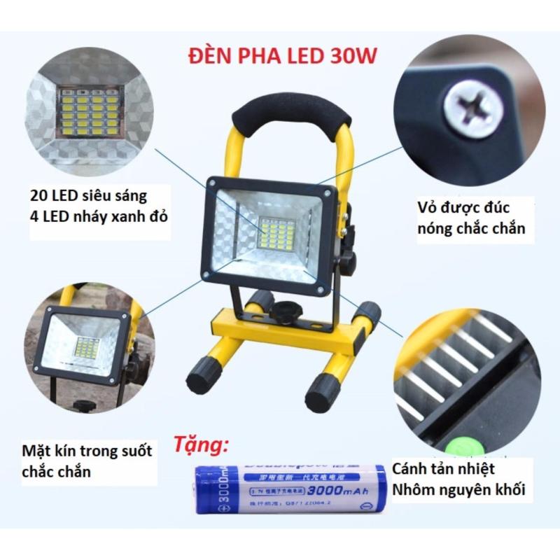 Bảng giá Đèn pha LED 30W đa năng chống nước IP65 tặng kèm 1pin sạc 18650 Doublepow 3000mAh