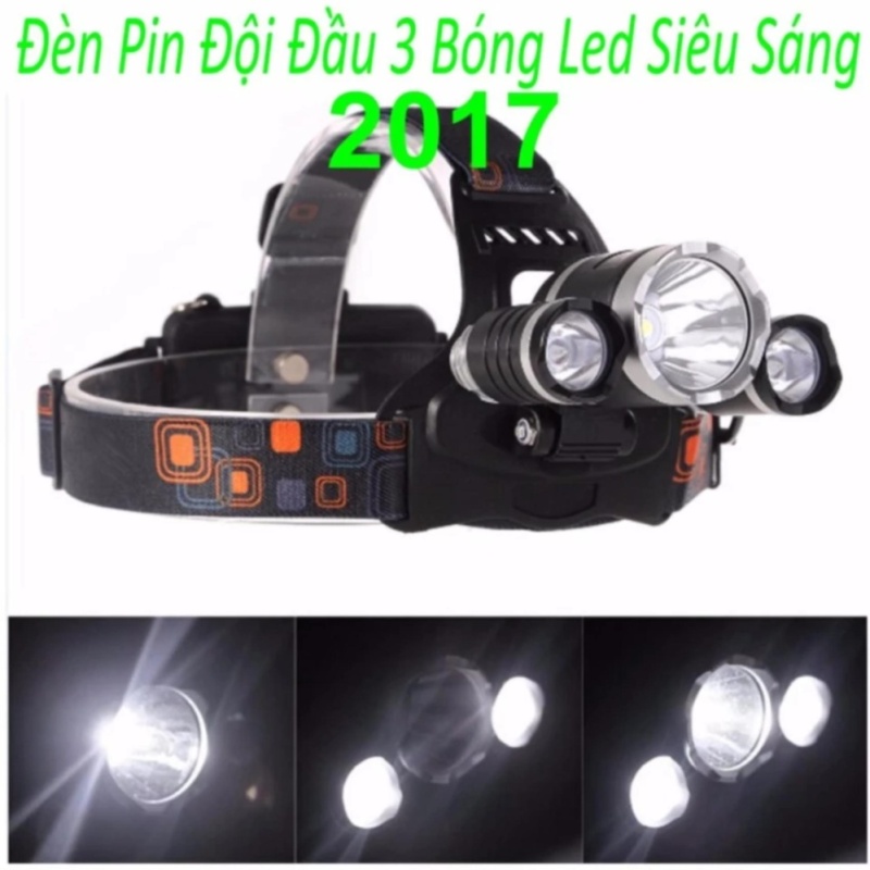 Bảng giá Mua Đèn pin đội đầu siêu sáng 3 bóng led (đen) thế hệ 2017