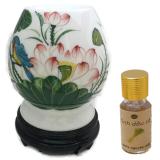 Đèn xông tinh dầu đuổi muỗi sứ bát tràng Ngọc Tuyết hoa sen ngẫu nhiên + Tinh dầu sả 10ml