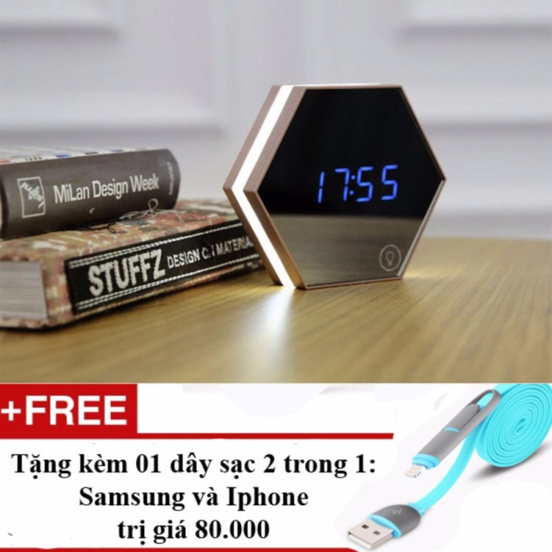 Nơi bán Đồng hồ báo thức4 trong 1 dạng gương soi Model 2017 + Tặng dây sạc điện thoại 2 trong 1