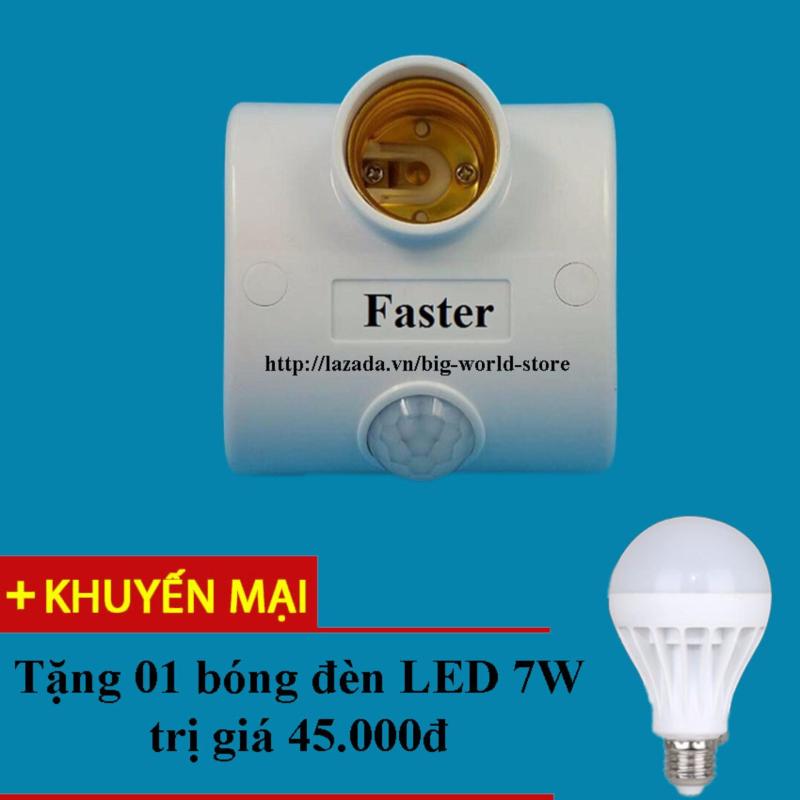 Bảng giá Mua Đui đèn cảm ứng hồng ngoại Faster (Trắng) + Tặng bóng đèn LED 7W Siêu sáng