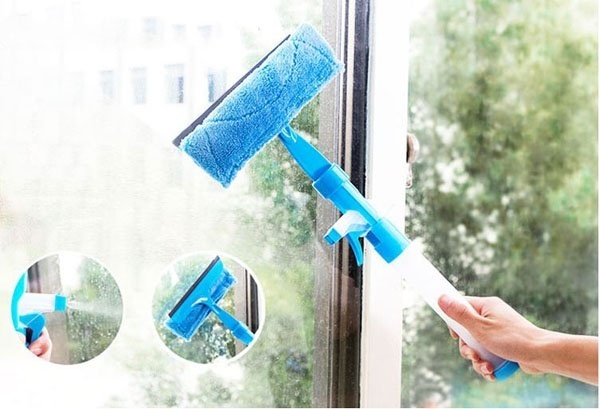 Dụng cụ lau kiếng thông minh gắn kèm bình xịt nước rửa kính ở đầu lau