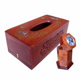 Hộp khăn giấy ăn kèm ống tăm bằng gỗ hương nam phi cao cấp lọng hoa văn chữ nhật HGAL2