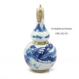 Nậm rượu vẽ phượng bọc đồng  - Gốm sứ Bát Tràng - 200 ml(Xanh dương nhạt)