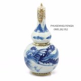 Nậm rượu vẽ phượng bọc đồng - Gốm sứ Bát Tràng - 500 ml