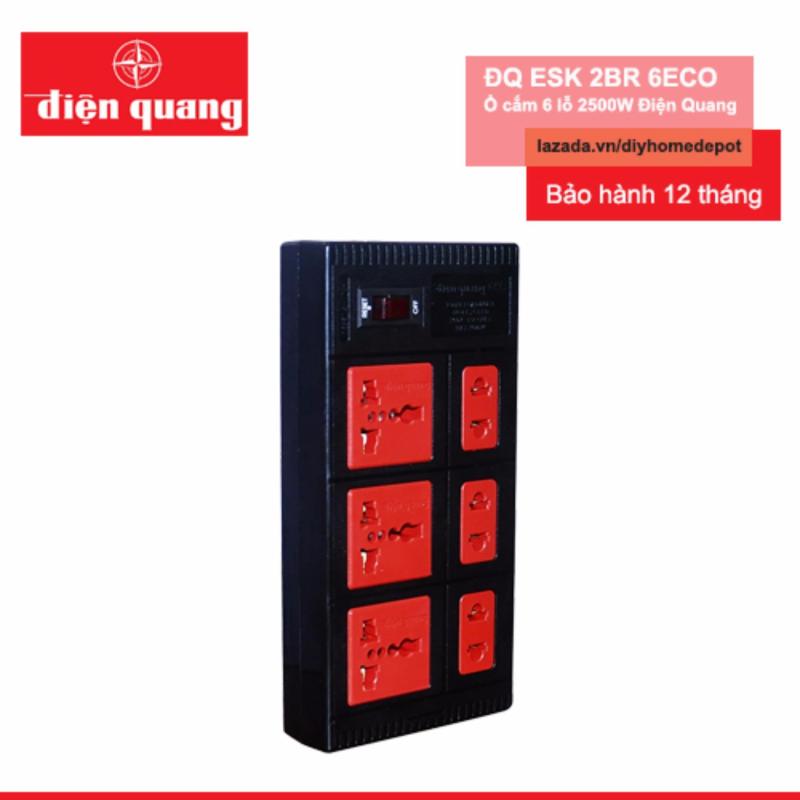 Bảng giá Mua Ổ cắm 6 lỗ 2500W Điện Quang ĐQ ESK 2BR 6ECO (Đen)