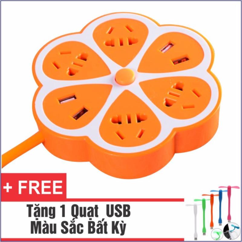 Bảng giá Ổ Cắm Điện Đa Năng Có 4 Cổng USB Hình Bông (Cam) + Tặng 1 Quạt USB